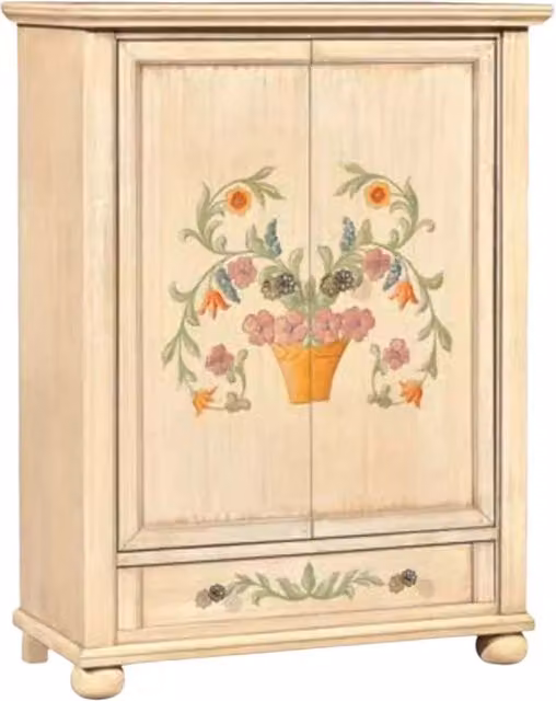 Armadio Shabby Chic con 2 Ante e Cassetti Interni Mobili 2G Colore Avorio con Decori Floreali L/P/H: 120 x 58 x 203 cm