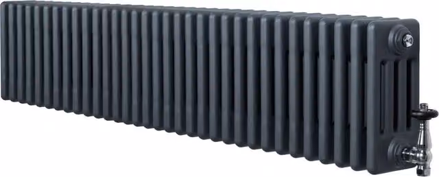 Radiatore Tradizionale 4 Colonne Orizzontale Antracite & Valvole 300 x 1505 mm