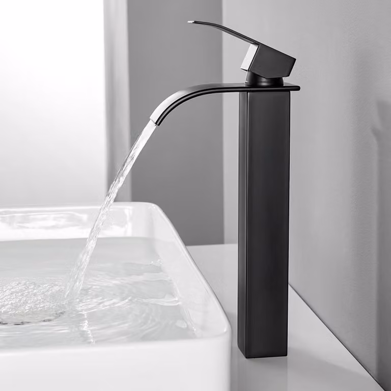 Rubinetto per lavabo a cascata, modello Schwarz, altezza 245 mm, miscelatore monocomando, acciaio inossidabile