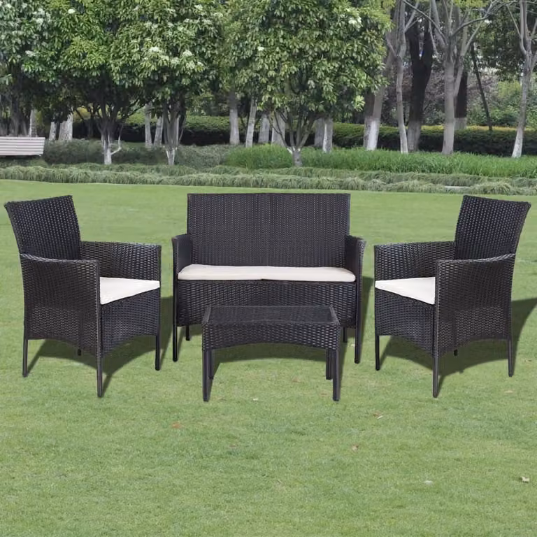 vidaXL Set da salotto da giardino 4 pezzi con cuscini in polirattan nero
