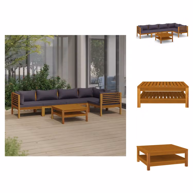 vidaXL Set di 6 pezzi per salotto da giardino con cuscino in legno massiccio di acacia - Set di mobili da giardino
