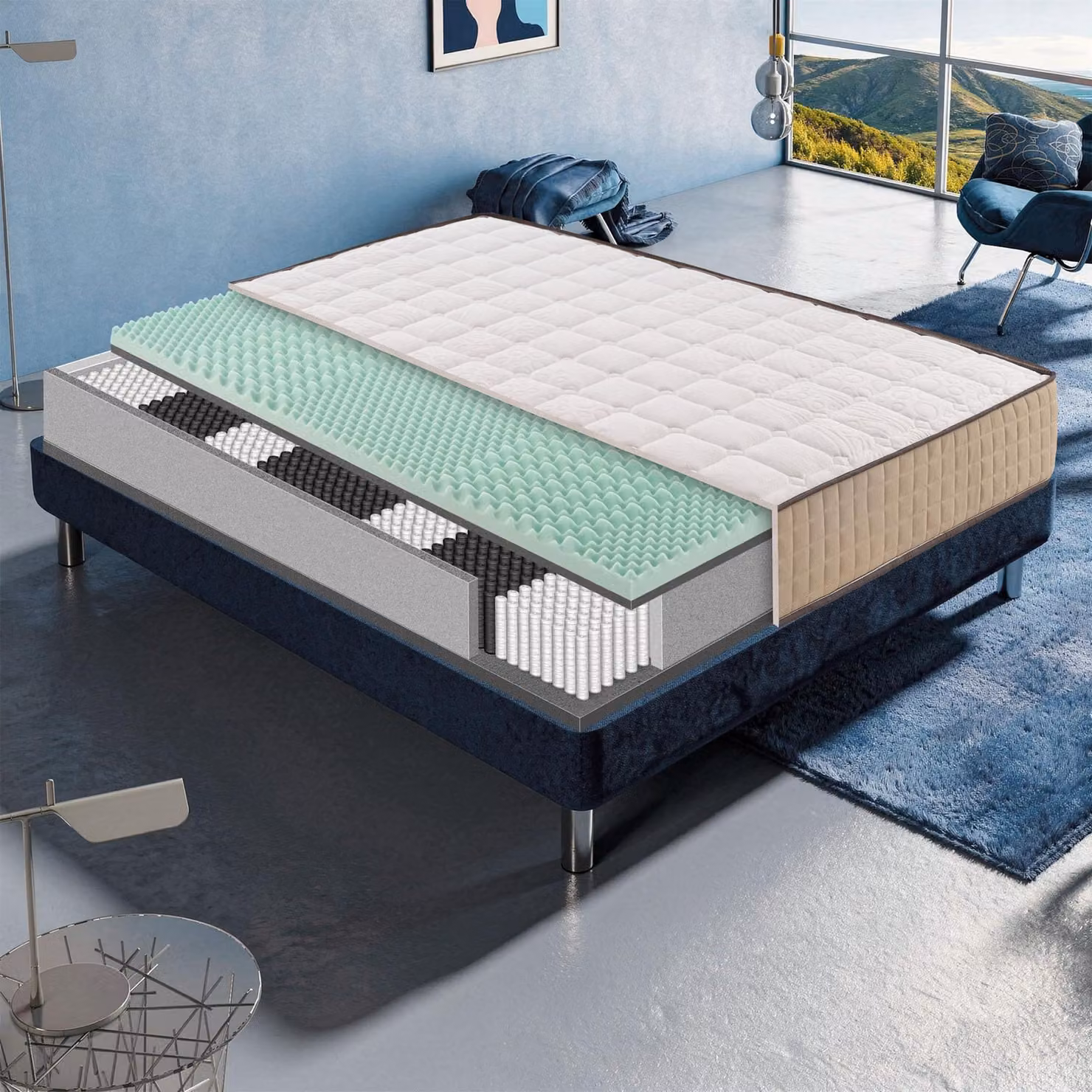 Materasso 140x200 cm, Alto 26 cm, 800 Molle Insacchettate, 5 zone differenziate, Rigidità H3, Memory Foam 5 cm, 100% Italy