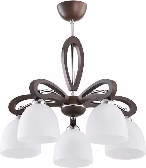 Lampadario Alfa Gracja Vigo in legno e vetro, dimmerabile, per soggiorno e sala da pranzo, 5 x E27, bianco e marrone