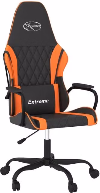 Sedia da Gaming Sportiva in Similpelle Nero e Arancione con Poggiatesta e Ruote