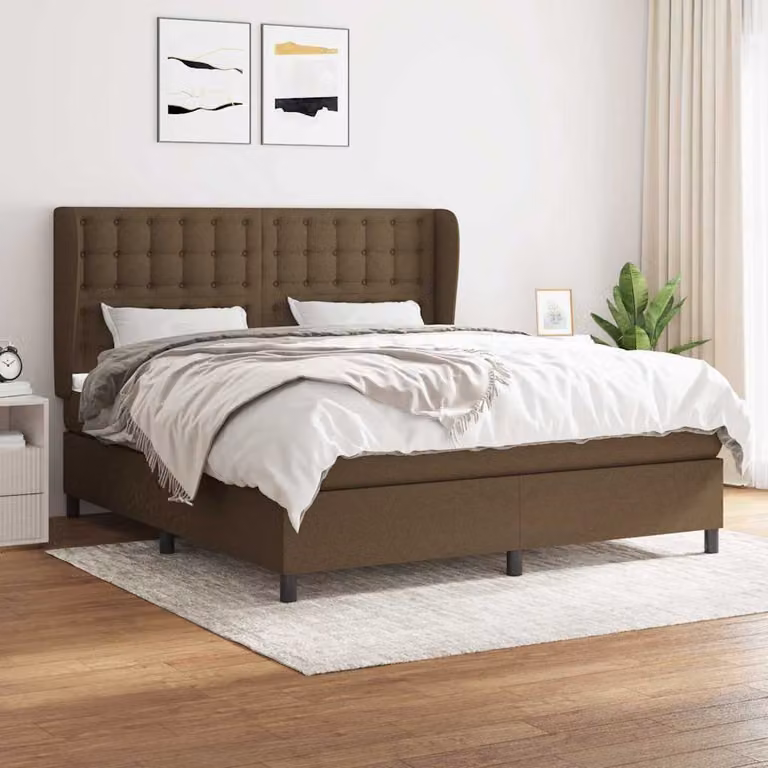 vidaXL Giroletto a Molle con Materasso Ibrido in Tessuto Marrone e Bianco L/P/H: 180 x 200 x 128 cm