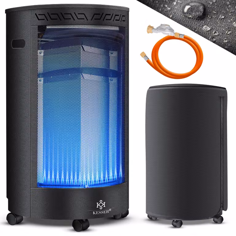 Riscaldatore a gas KESSER® in Vetroceramica da 4200 Watt, con regolatore di pressione del gas e tubo flessibile per il gas - Stufa a gas con copertura protettiva, bruciatore a infrarossi in Vetroceramica, bombole di gas butano o propano fino a 15 kg