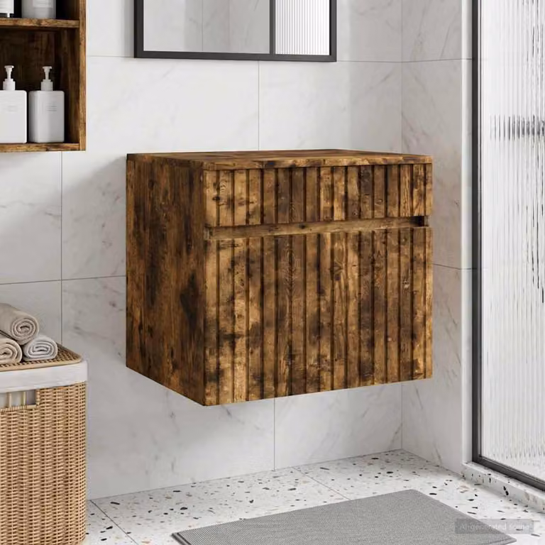 vidaXL Mobiletto da Bagno a Muro in Rovere Fumo con Ante a Battente, L 59 x P 44,5 x H 50 cm