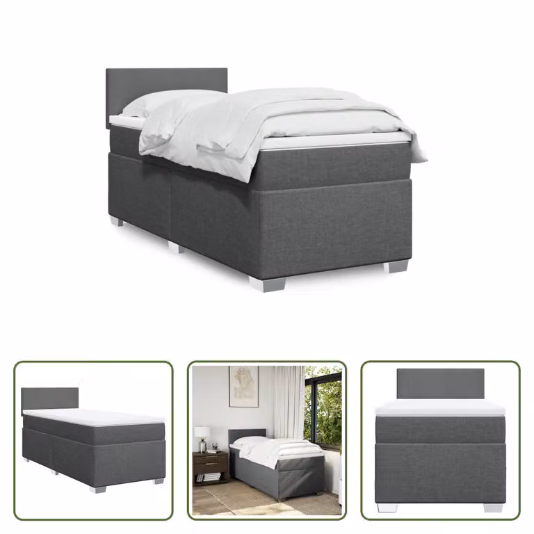 The Living Store Letto a molle con materasso grigio scuro 80x200 cm in tessuto