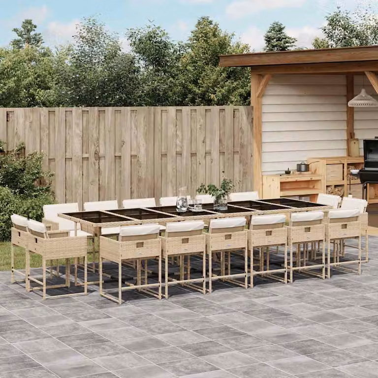 vidaXL Set da Pranzo da Giardino 17 pz in Polyrattan con Cuscini Beige e Piano in Vetro