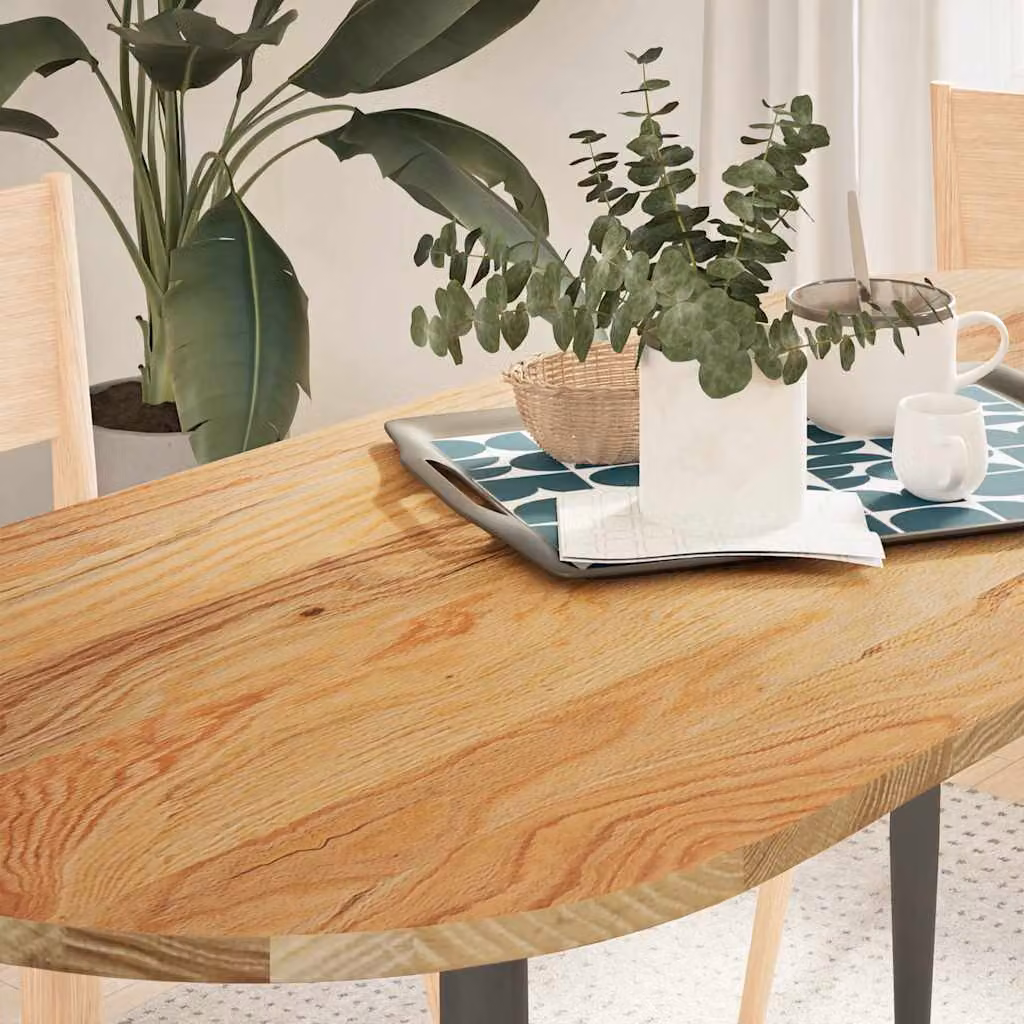 Piano Tavolo Ovale in Rovere Massello vidaXL, Marrone Chiaro, L 140 cm x P 60 cm x H 2 cm