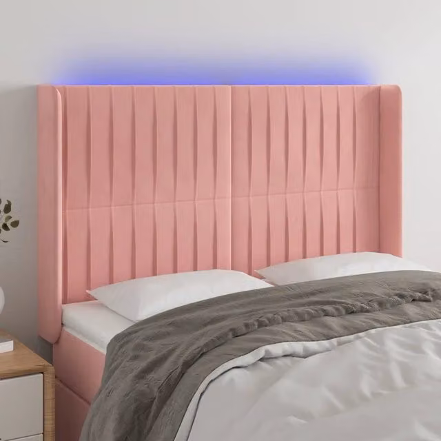 Testiera a LED-Testata con LED rosa 147x16x118/128 cm in Velluto 349471