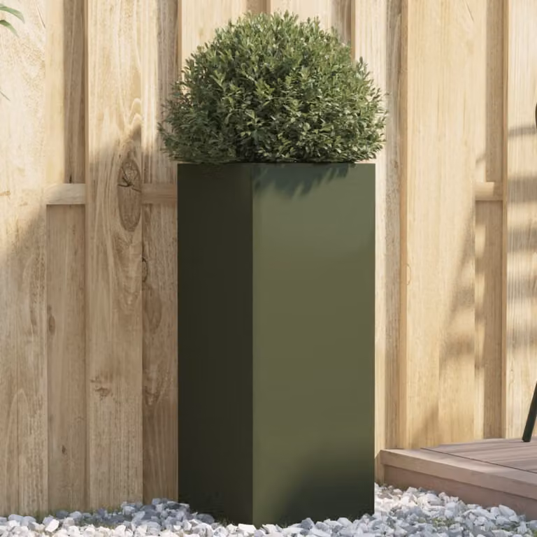Fioriera vidaXL in acciaio verde oliva L: 32 cm, P: 29 cm, H: 75 cm