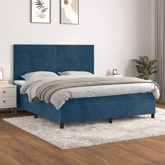 Letto Ibrido con Giroletto a Molle e Materasso vidaXL in Velluto Blu e Bianco L/P: 160 x 200 cm – 1