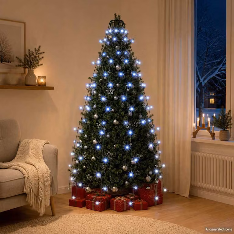 Rete di luci LED vidaXL per albero di Natale blu, 150 LED, 150 cm