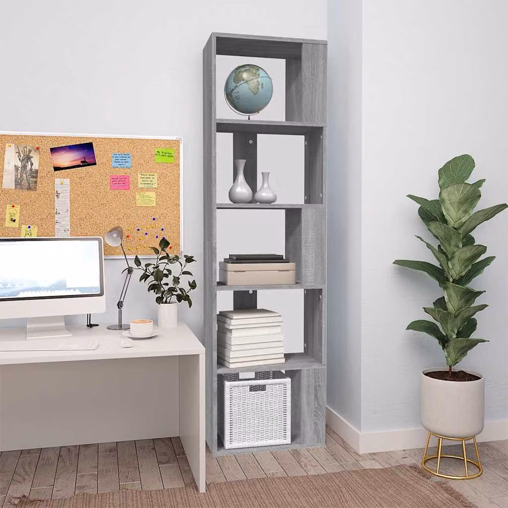 Libreria vidaXL Grigio Opaco in Legno Multistrato e MDF, L: 45 cm, P: 24 cm, H: 160 cm