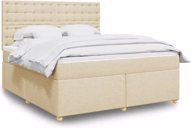Letto Ibrido con Materasso vidaXL in Tessuto Beige e Bianco L: 180 cm, P: 200 cm