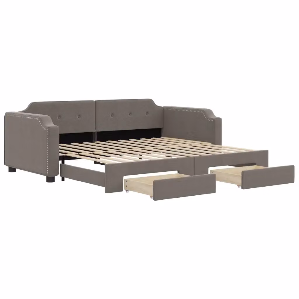Divano Letto Estraibile con Cassetti vidaXL in Tessuto Beige o Grigio per Soggiorno e Camera da Letto L/P/H: 223 x 90 x 66,5 cm, Dimensioni Letto: 80 x 200 cm – 2