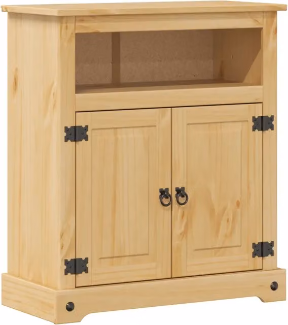 Armadio da bagno Corona in legno massello di pino color marrone con ripiano aperto, modello sospeso in stile rustico, L: 70 cm, P: 33 cm, H: 80 cm