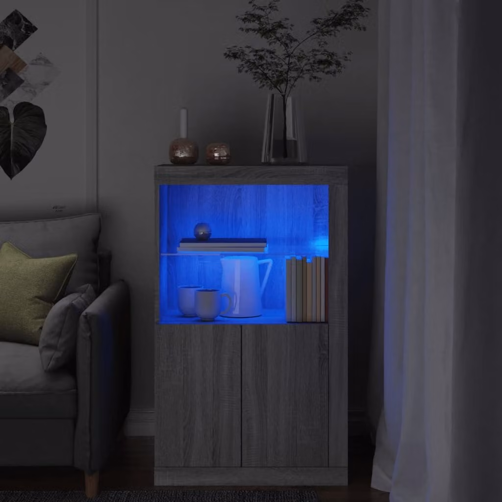 Armadietto da parete moderno vidaXL con luci LED integrate in legno e vetro, Grigio, L: 100 cm, H: 60,5 cm, P: 37 cm