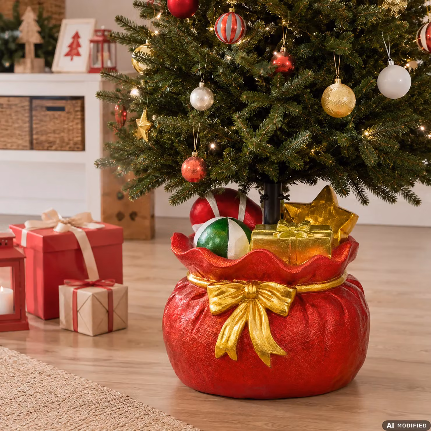 Base per Albero di Natale con Sacco per Doni VESTIAMO CASA, Colore Rosso, H 43 x L 44 x P 41 cm – 2