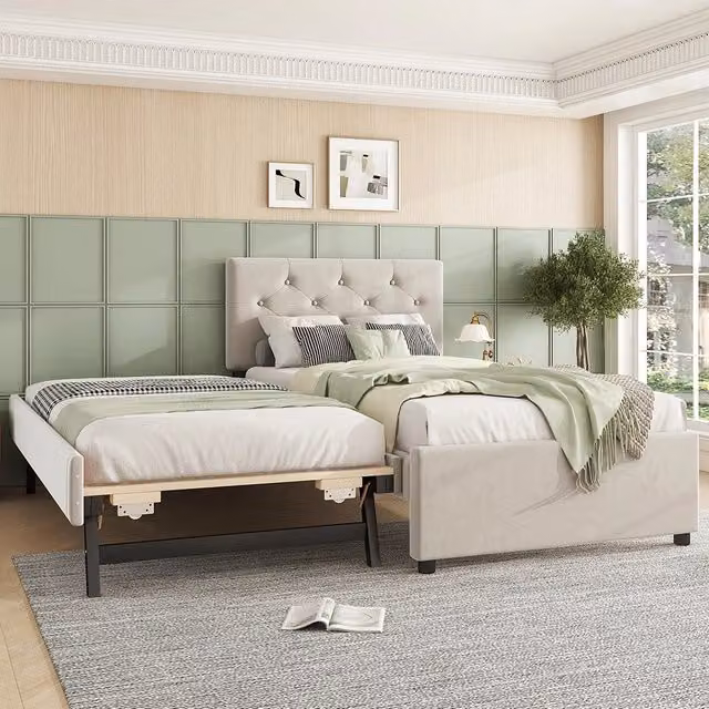 Letto singolo con testiera - Xylo - 90x200 cm - Beige - Senza materasso