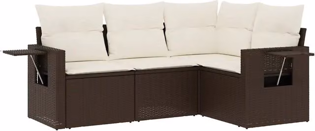 Set Divano da Giardino 4 pz | Set Salotto da Giardino con Cuscini Marrone in Polyrattan