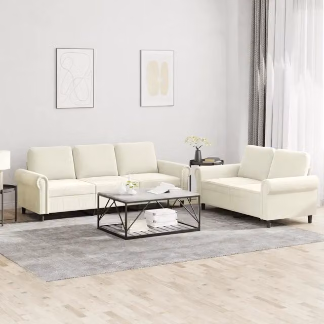 Set di Divani 2 pz con Cuscini Crema in Velluto 3202258