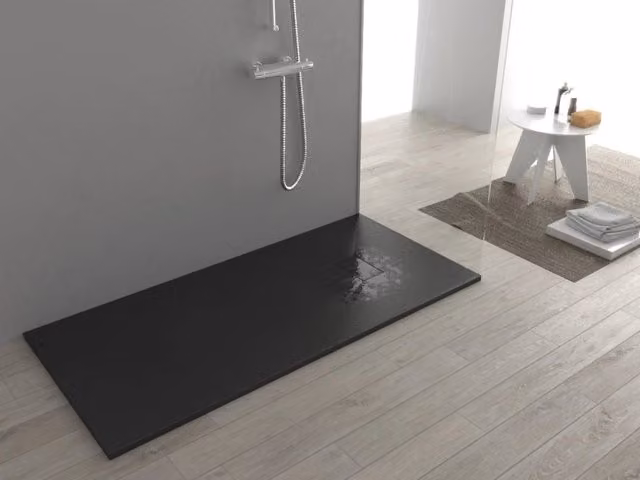 Piatto doccia rettangolare Sicena Plaget in mineral cast effetto pietra antracite nero L: 140 cm, P: 70 cm, H: 2,6 cm