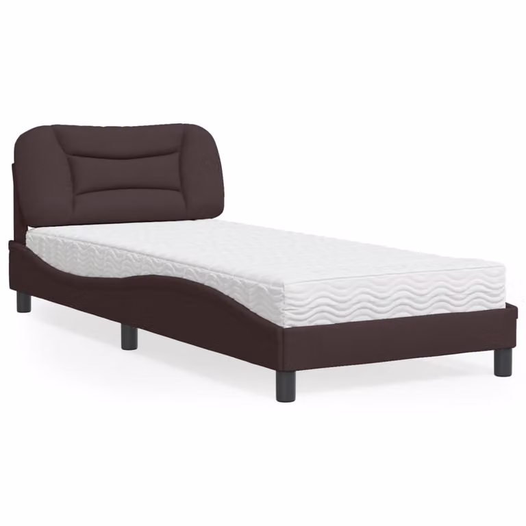 Letto con Materasso Hvar vidaXL Marrone Scuro in Tessuto e Legno L: 80 cm, P: 200 cm