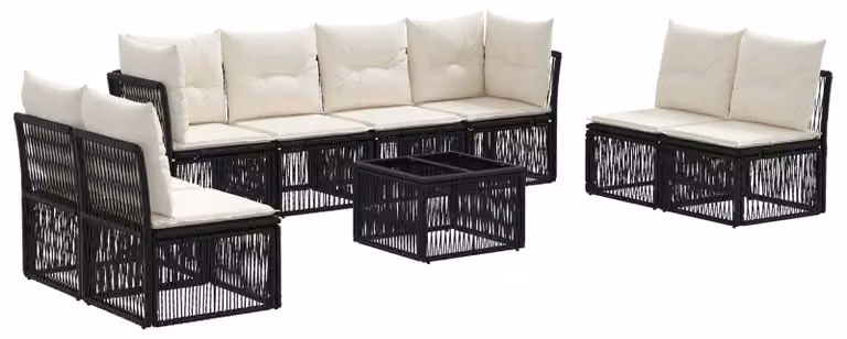 Set Divano da Giardino 9 pcs Nero polyrattan