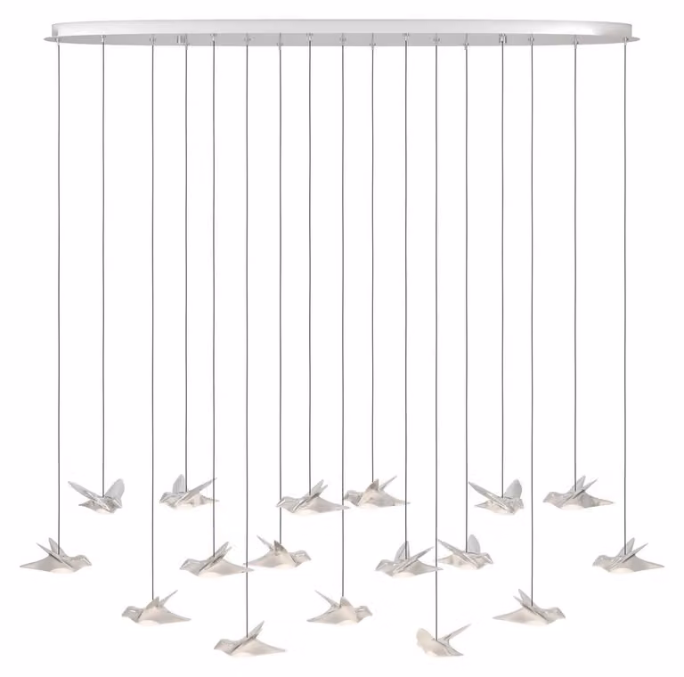 Lampada a sospensione Paratebueno, 17 luci, finitura cromata