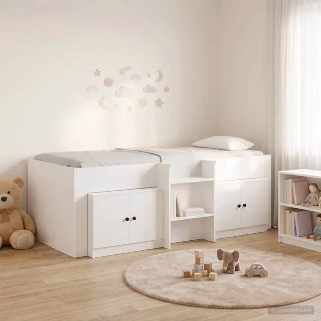Struttura Letto Loft con Mobile 3 pcs-Giroletto con contenitore Bianco Legno multistrato 296500