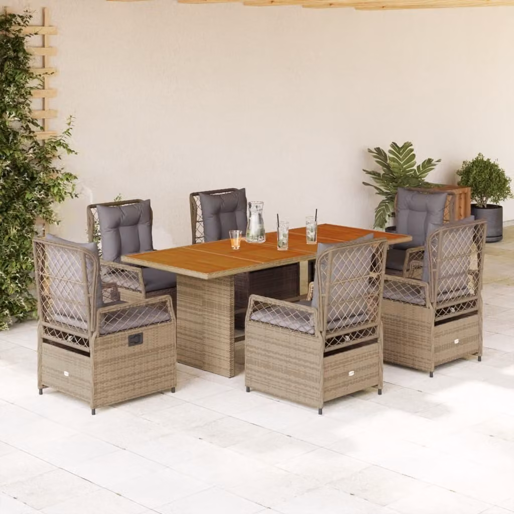 Maison Exclusive - Set da pranzo da giardino 7 pezzi con cuscini in polyrattan beige