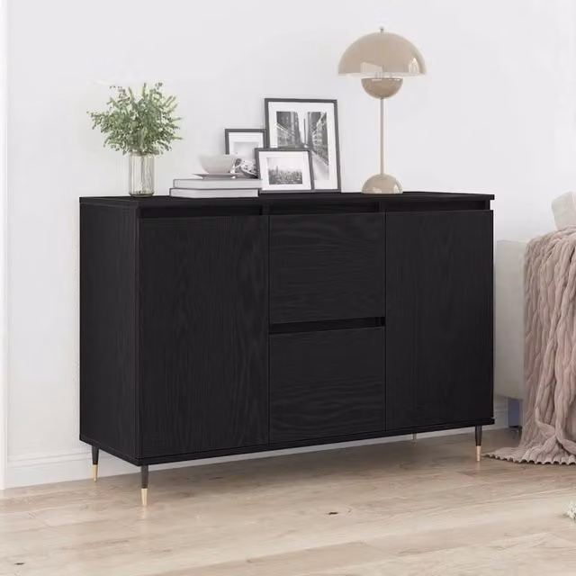 Credenza Buffet Moderna vidaXL in Legno Rovere e Nero, L: 101,5 cm, P: 35 cm, H: 70 cm – 1