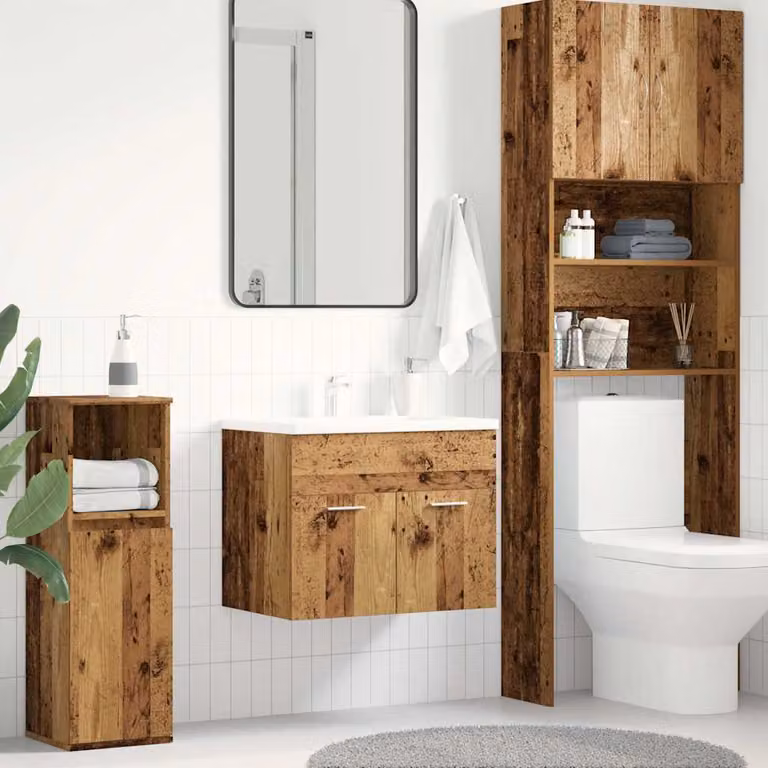 Mobile Lavabo da Bagno vidaXL in Legno Antico Marrone con Ante a Cerniera e Ripiani Interni L: 60 cm, P: 38,5 cm, H: 46 cm