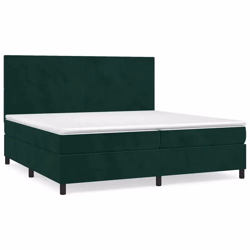 Letto Ibrido vidaXL con Giroletto a Molle e Materasso in Velluto Verde Scuro e Bianco L/P: 200 x 200 cm – 2