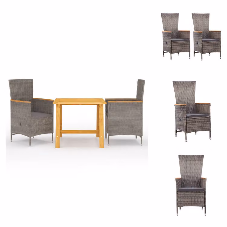vidaXL Set da pranzo da giardino 3 pezzi grigio - Set di mobili da giardino