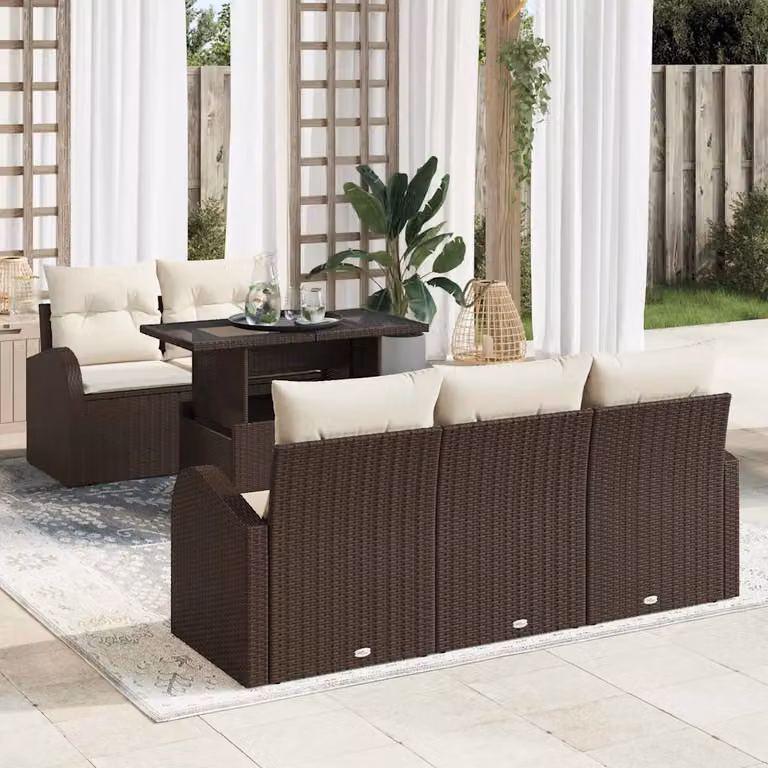 vidaXL Set Divano da Giardino Moderno a Forma di U in Rattan Marrone e Bianco con Tavolino e Cuscini