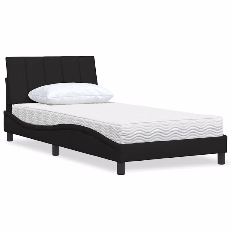 Letto con Materasso Hanko vidaXL in Tessuto Nero e Bianco L/P/H: 100 x 200 cm