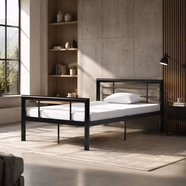 Bed Frame Black And White Metal 90x200 Cm