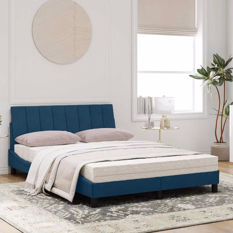 Letto con Materasso Hanko vidaXL in Velluto Blu e Bianco L/P/H: 120 x 200 cm