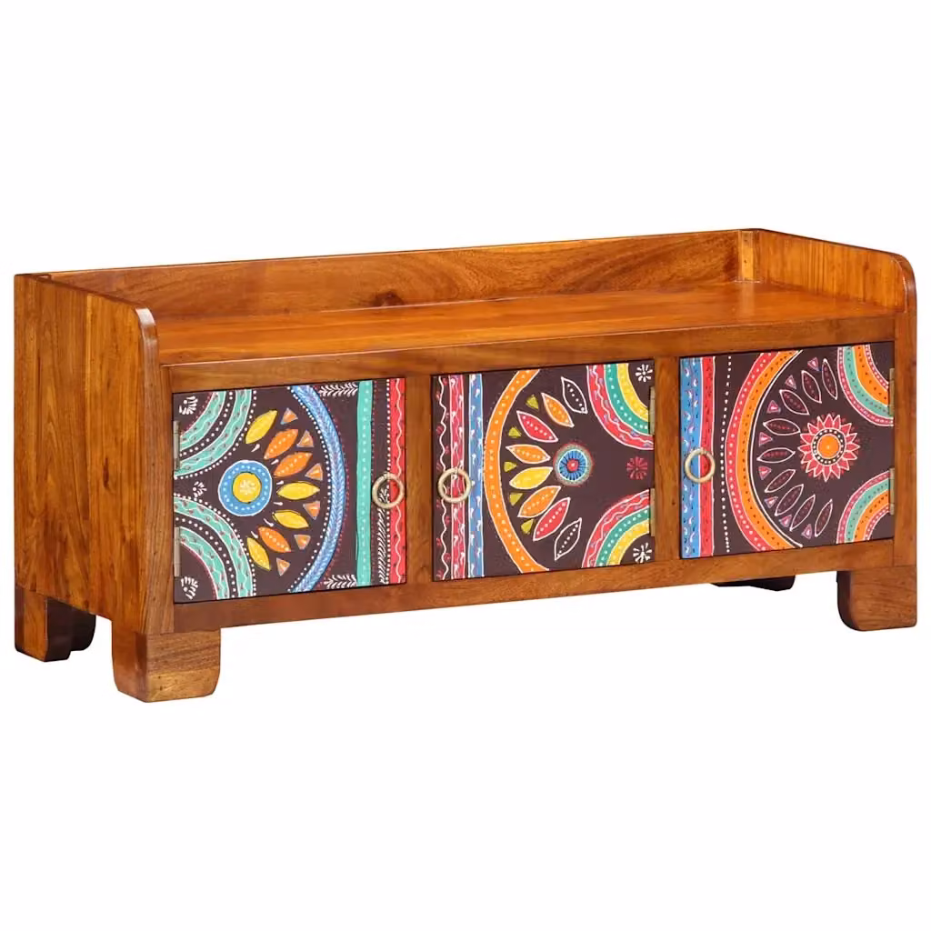 Mobile porta scarpe vidaXL in legno di acacia con seduta integrata, marrone e multicolore, L: 90 cm, P: 35 cm, H: 40 cm – 2