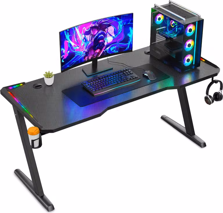 Avalo Scrivania da Gaming - 120x60x73 CM - Scrivania da Gioco con Illuminazione LED - Tavolo - Nero