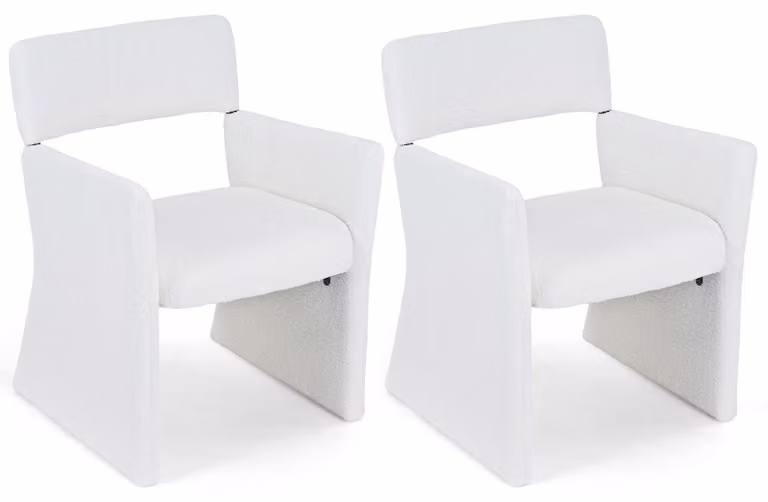 Set di 2 poltrone COSTWAY, poltrone reclinabili imbottite, poltrone da lettura, sedie imbottite in tessuto bouclé con braccioli, poltrone relax con capacità di carico fino a 180 kg, sedie da pranzo, colore bianco