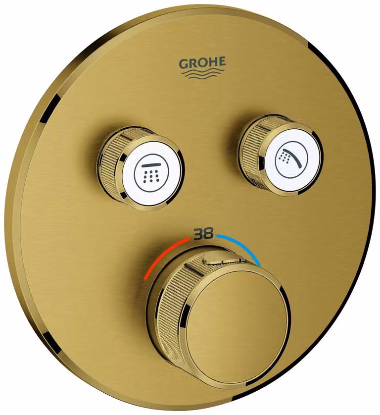 Thermostat Grohe Grohtherm SmartControl avec deux vannes darrêt, rosace murale ronde, 29119GN0, 29119GN0