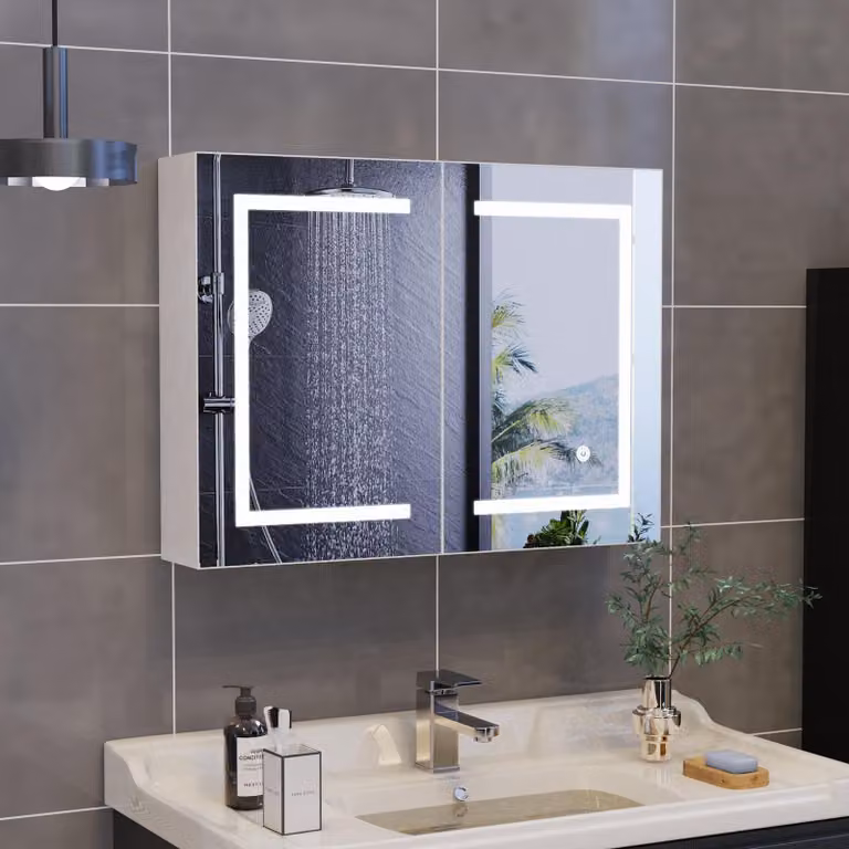 Mobile bagno sospeso Moonbite, 80x60 cm, con due ante – Specchio LED regolabile e presa di corrente integrata