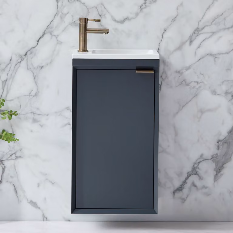 Mobile Bagno Sospeso Antracite 400mm con Lavabo e Maniglia con Impugnatura a Dito Ottone Spazzolato - Edge