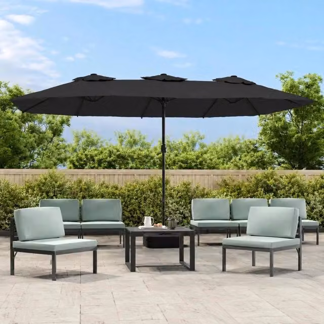Double Parasol With LED Lights, Black, 449x265 Cm