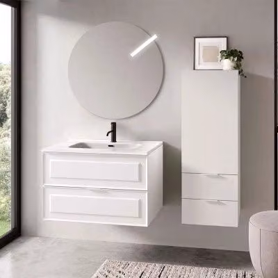 Mobile bagno sospeso Matisse bianco opaco con lavabo e specchio L: 81 cm, P: 47 cm, H: 51,4 cm