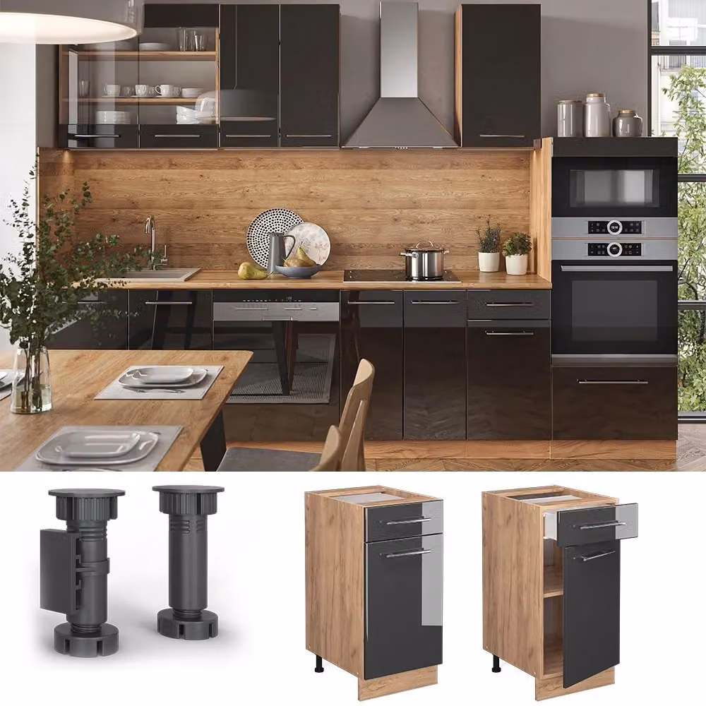 Mobiletto base per cucina Vicco Fame-Line Antracite lucido e Rovere dorato L: 40 cm senza piano di lavoro – 2